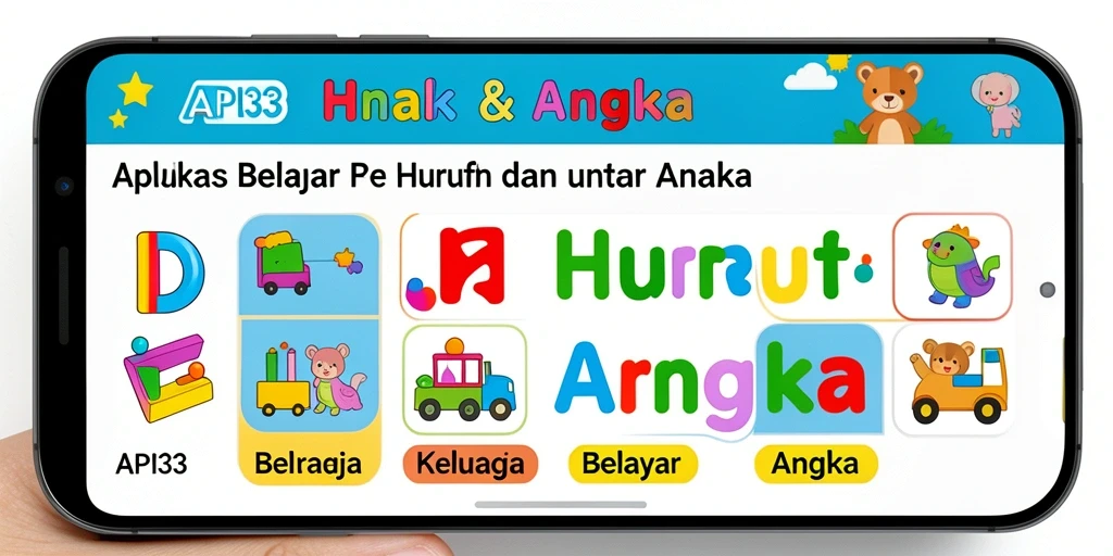 Tampilan antarmuka belajar huruf dan angka yang interaktif.