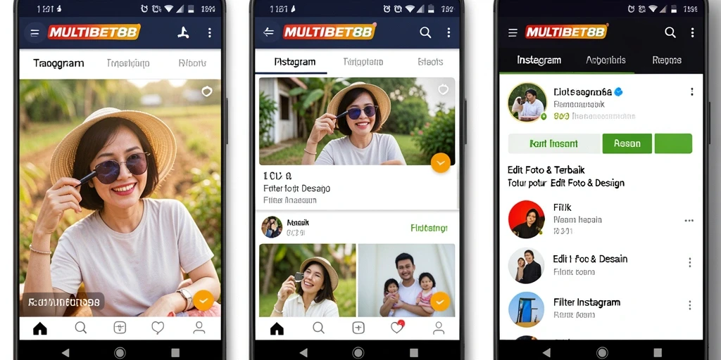 Tampilan antarmuka MULTIBET88 dengan berbagai filter Instagram yang menarik.